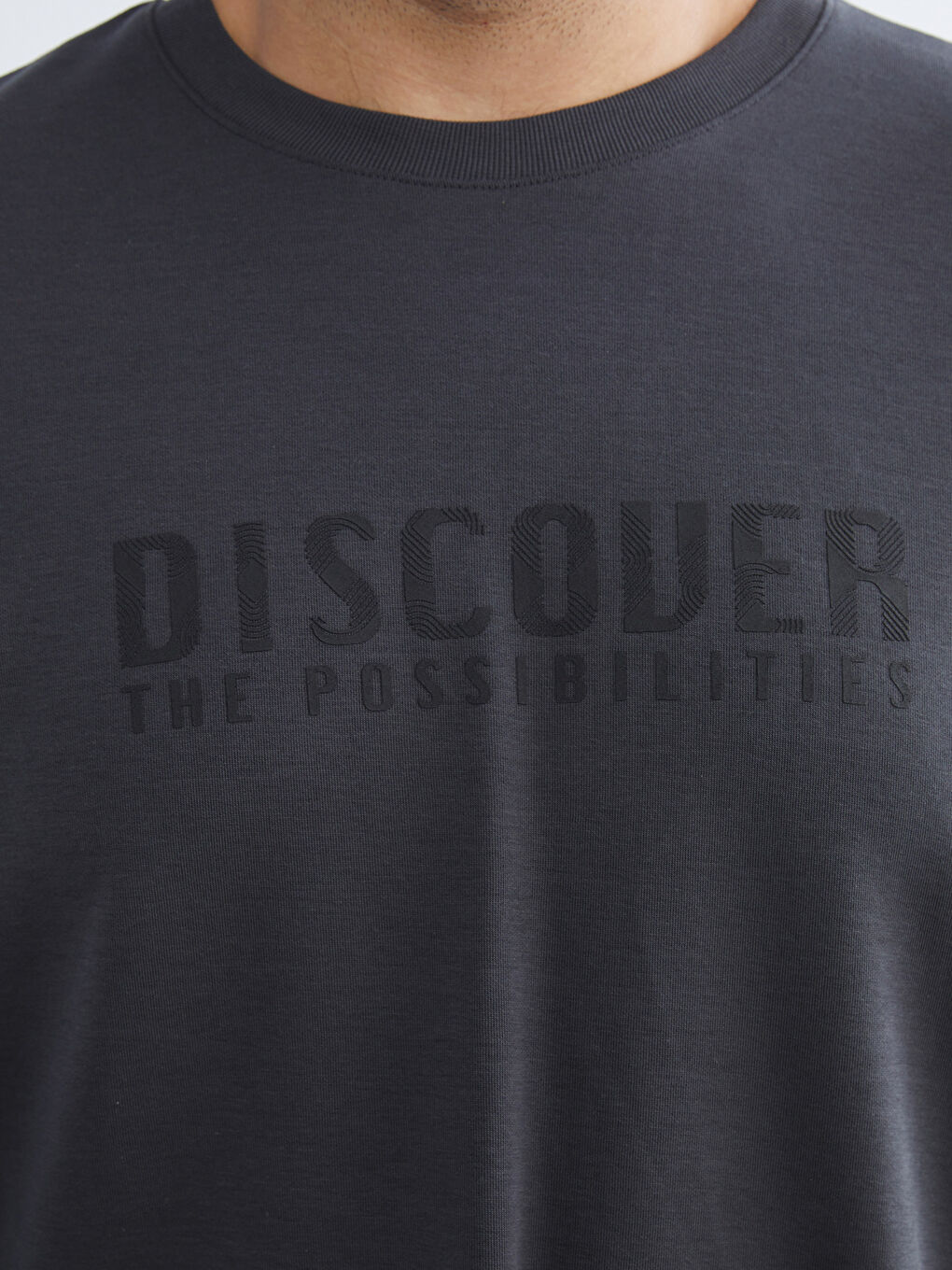 Antrasit Büyük Beden Bisiklet Yaka Baskılı Erkek Sweatshirt-2