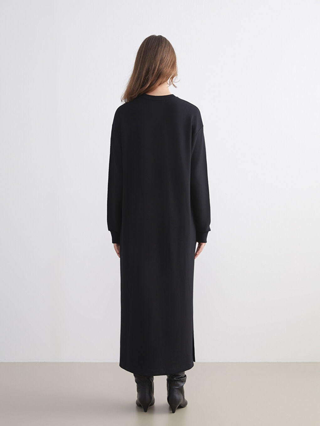 Siyah Bisiklet Yaka Sweat Elbise-2