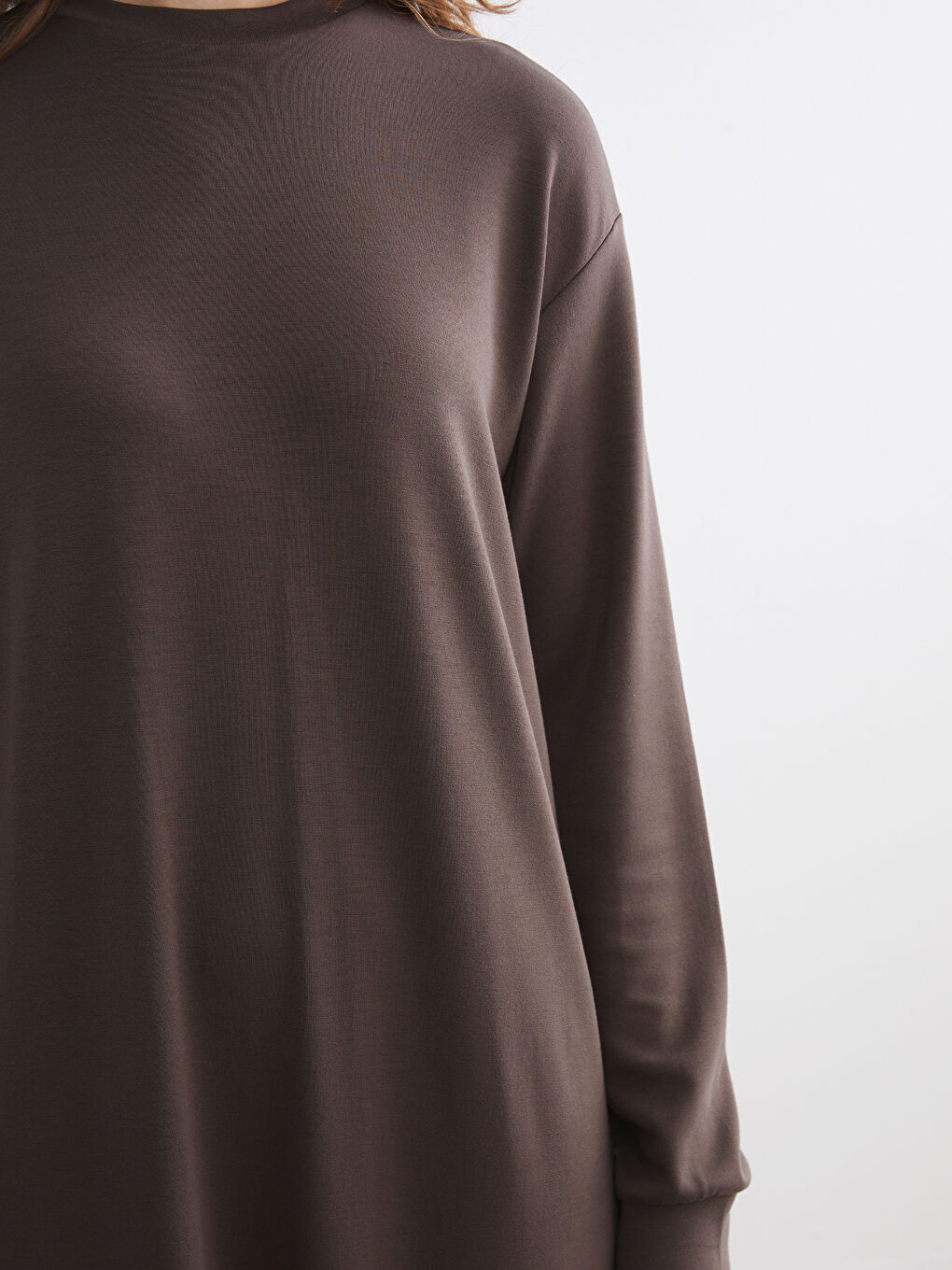 Kahverengi Bisiklet Yaka Sweat Elbise-2