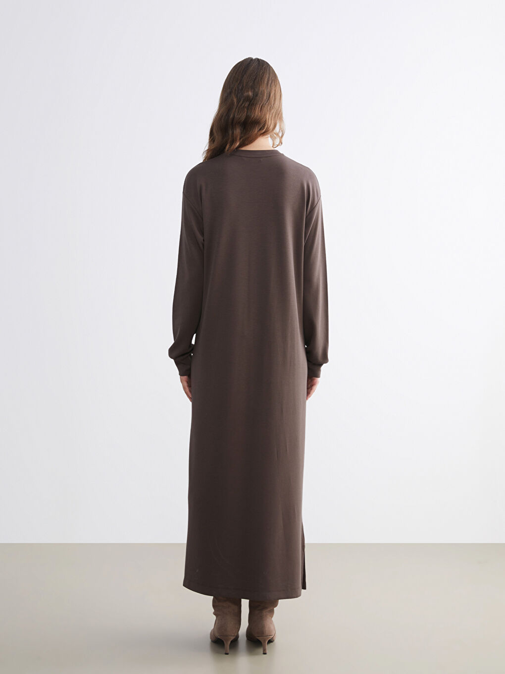 Kahverengi Bisiklet Yaka Sweat Elbise-3