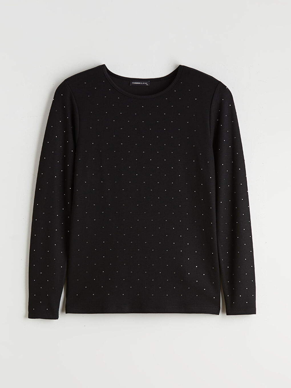 Siyah Bisiklet Yaka Taşlı Kadın Tişört-2