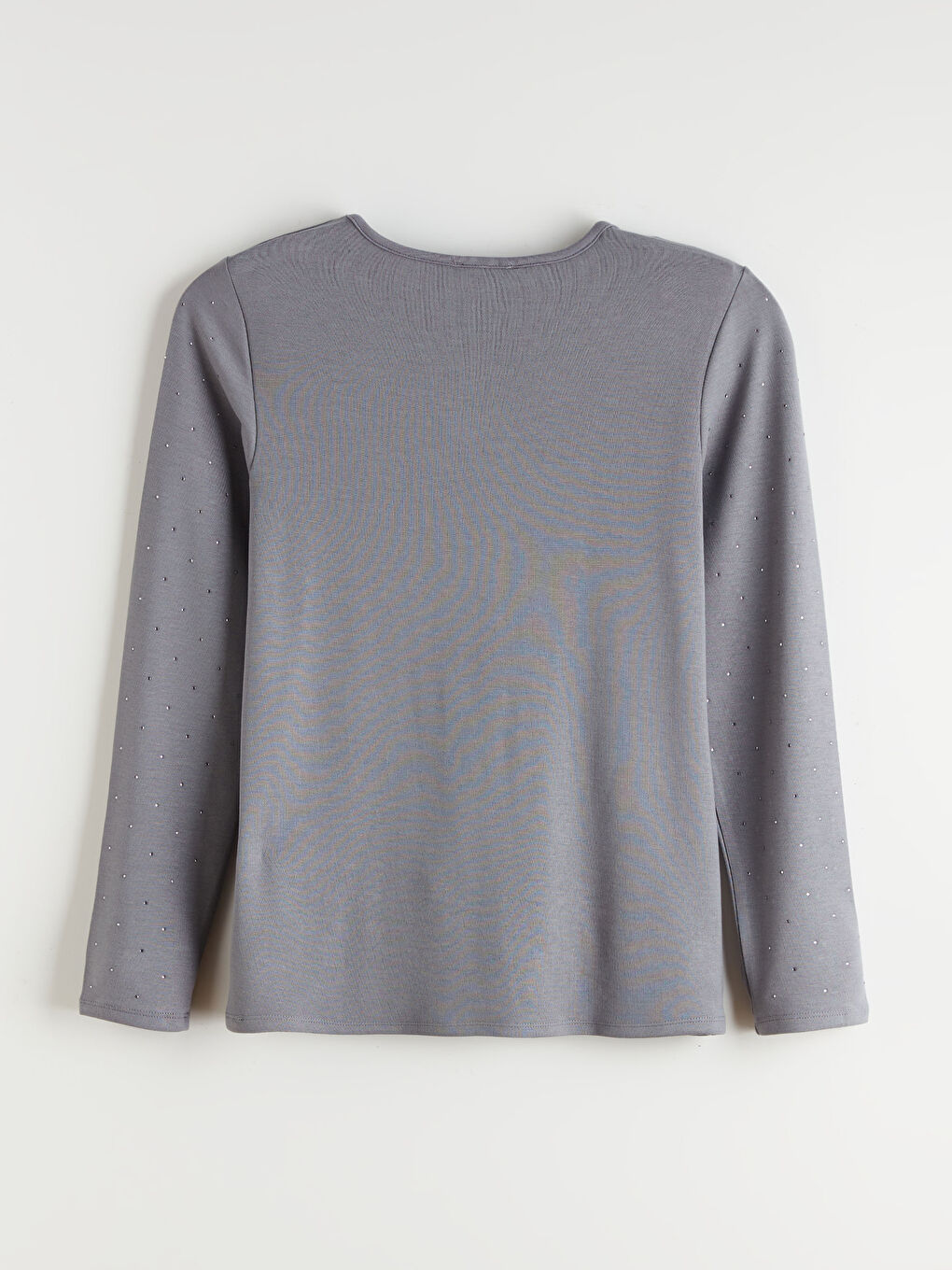 Gri Bisiklet Yaka Taşlı Kadın Tişört-3