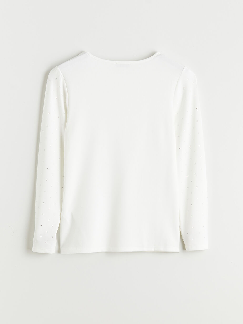 Ekru Bisiklet Yaka Taşlı Kadın Tişört-3