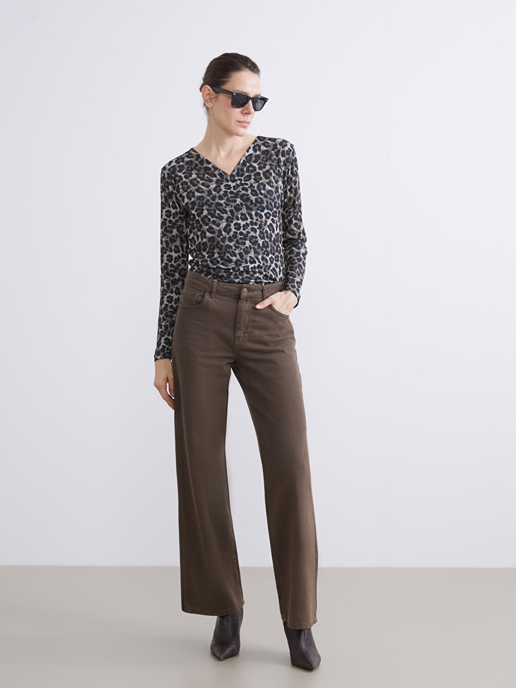 Plus Size Double Breasted Leopard Print Blouse-1