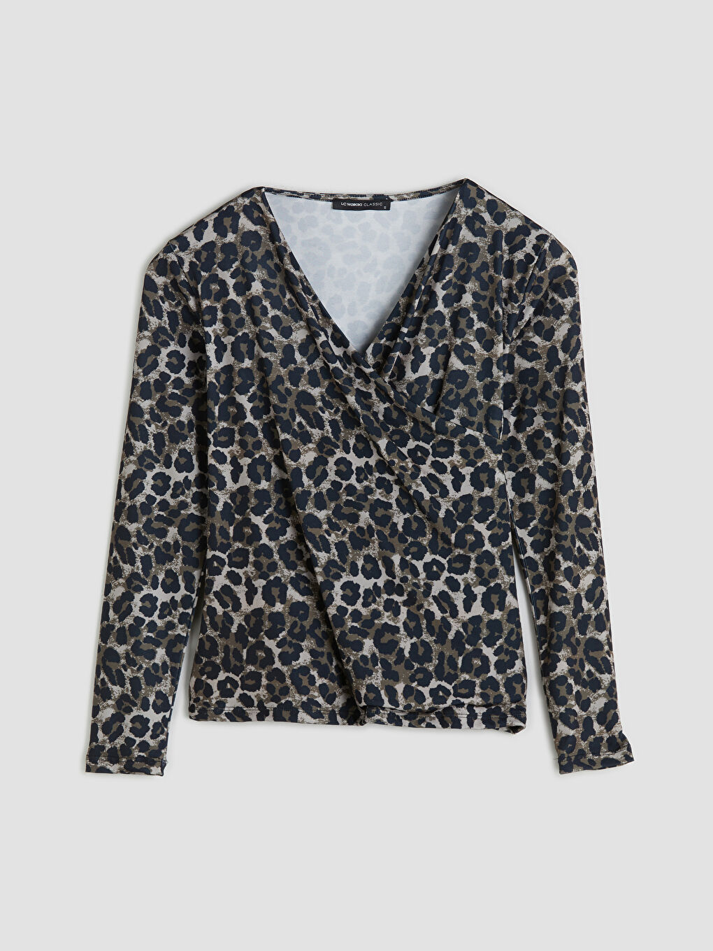 Plus Size Double Breasted Leopard Print Blouse-4