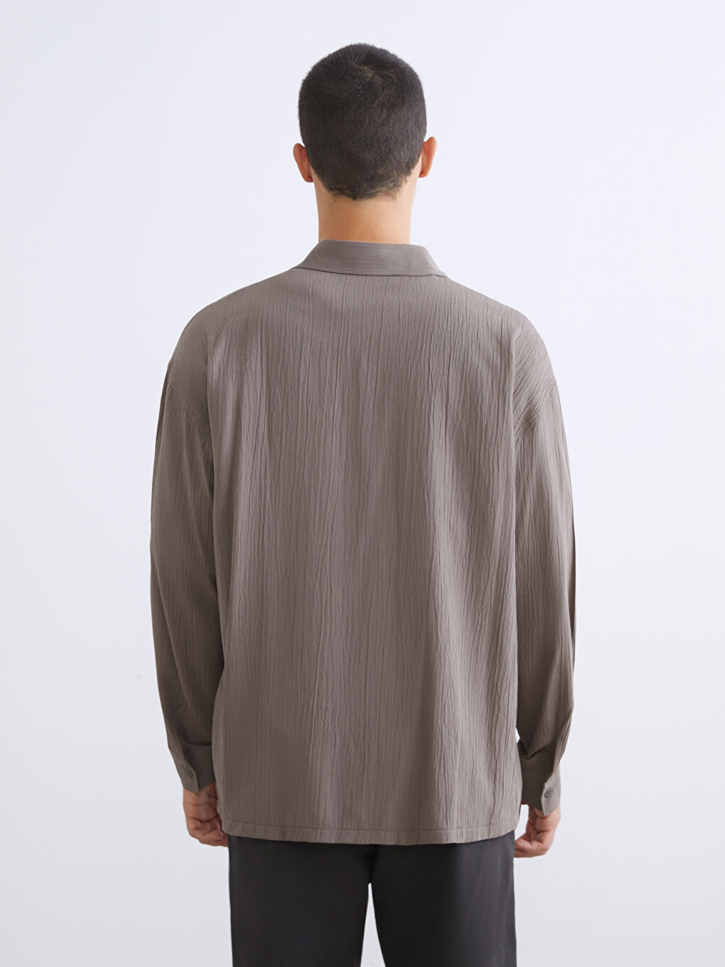 Bej Rahat Kalıp Dokulu Erkek Gömlek-3