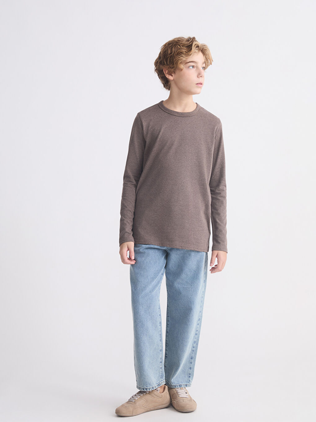 Kahverengi Bisiklet Yaka Erkek Çocuk Tişört-1