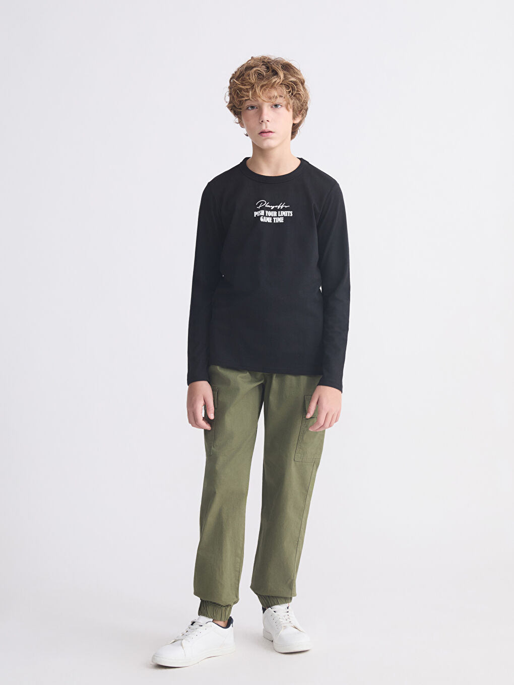 Siyah Bisiklet Yaka Uzun Kollu Erkek Çocuk Tişört-1