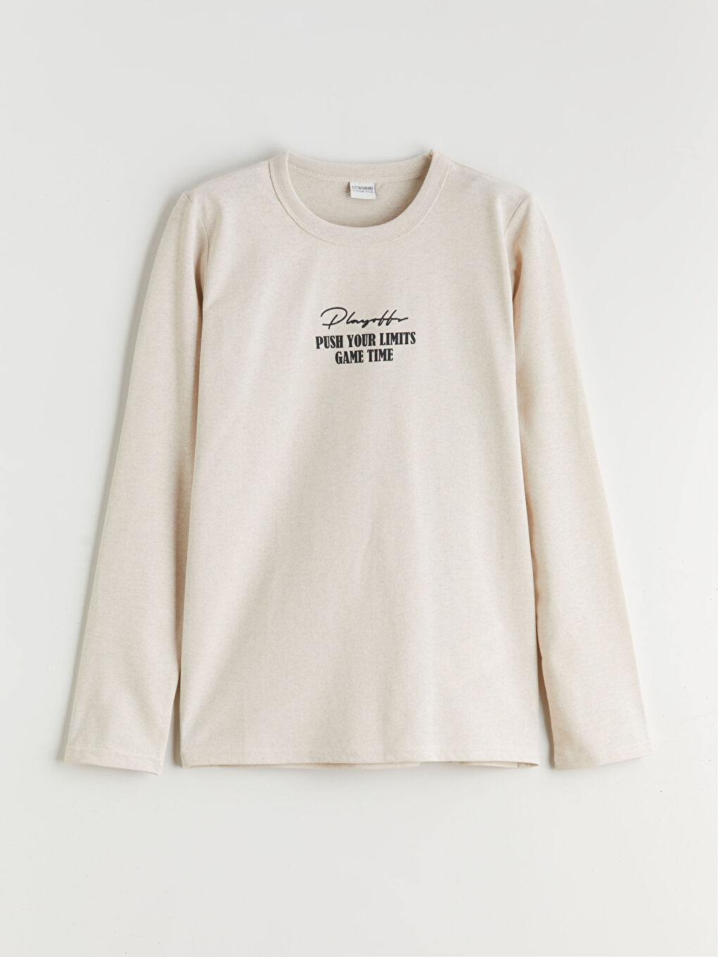 Bej Bisiklet Yaka Uzun Kollu Erkek Çocuk Tişört-2