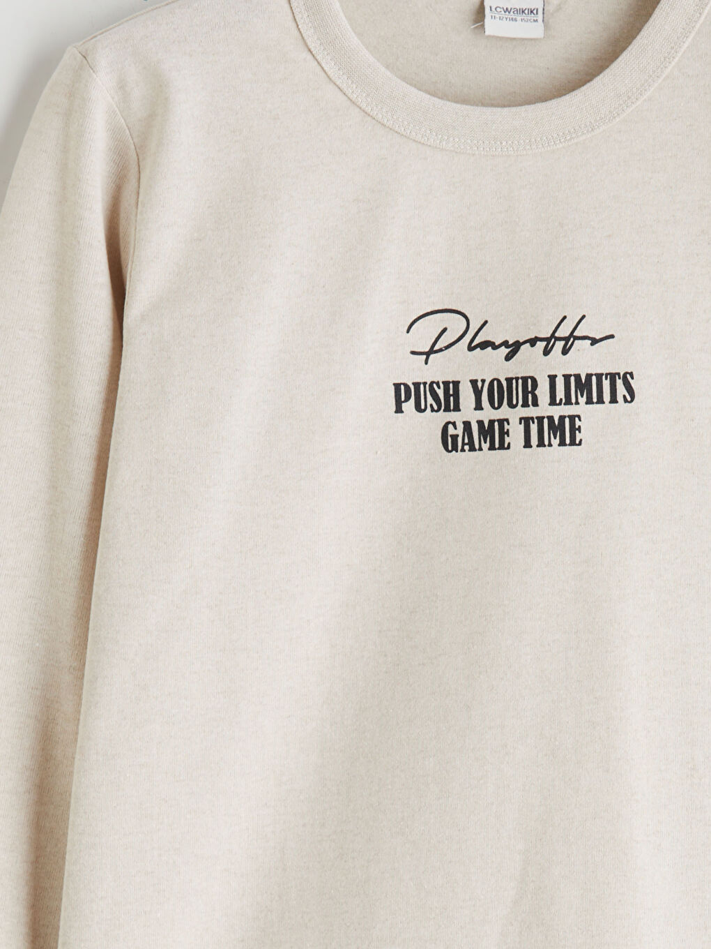 Bej Bisiklet Yaka Uzun Kollu Erkek Çocuk Tişört-4