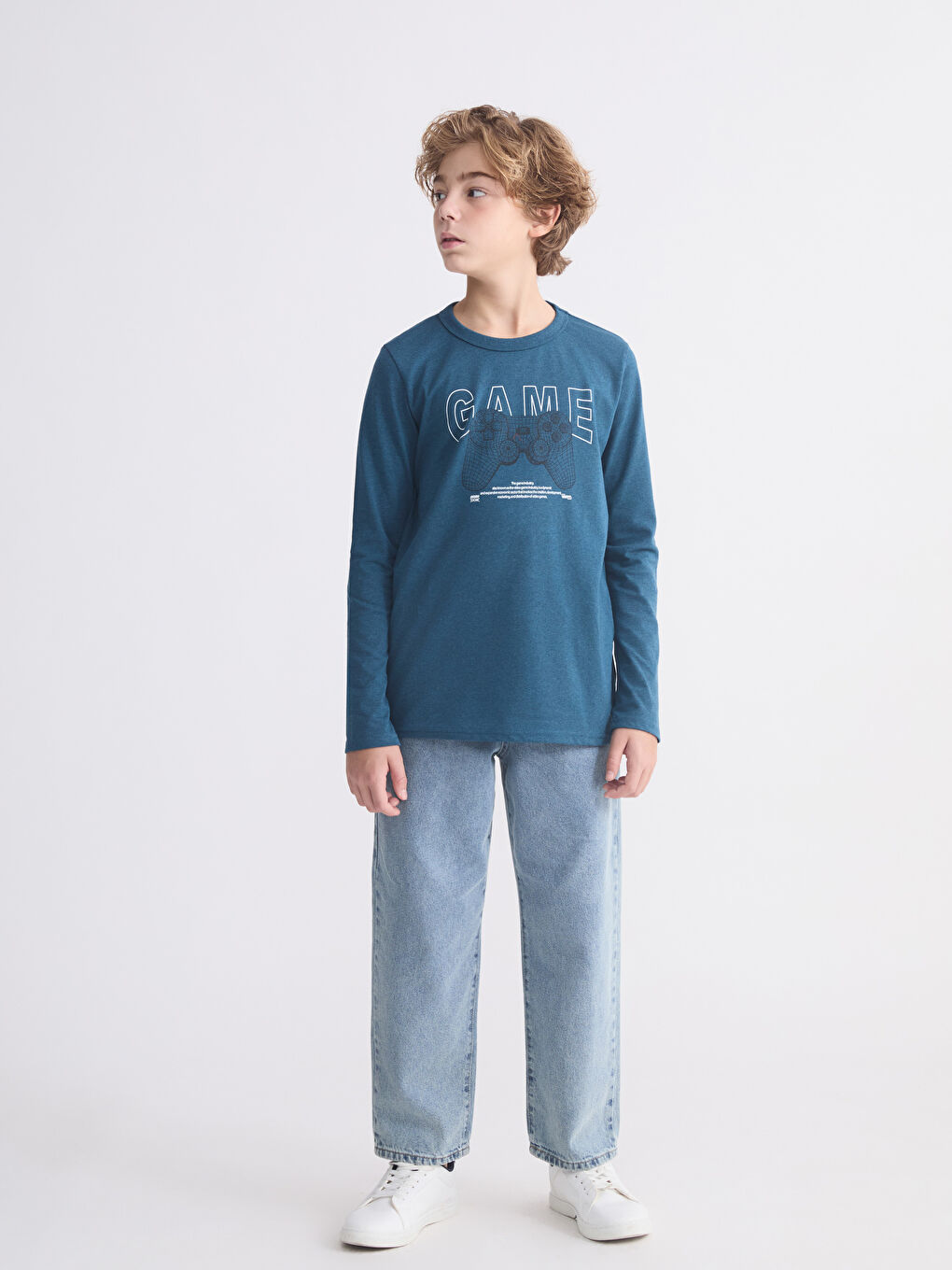 Petrol Bisiklet Yaka Erkek Çocuk Tişört-1