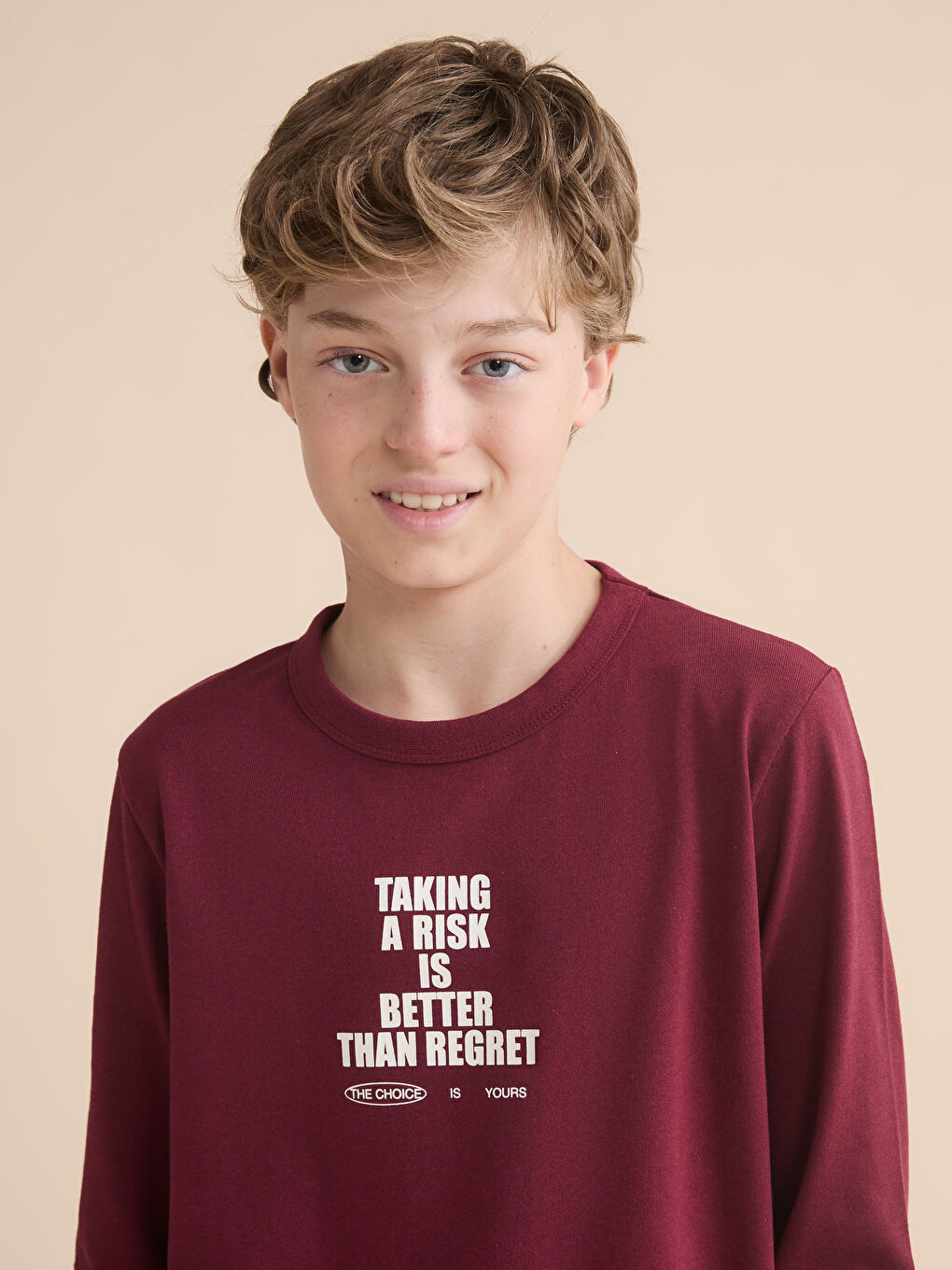 Bordo Bisiklet Yaka Erkek Çocuk Tişört-2