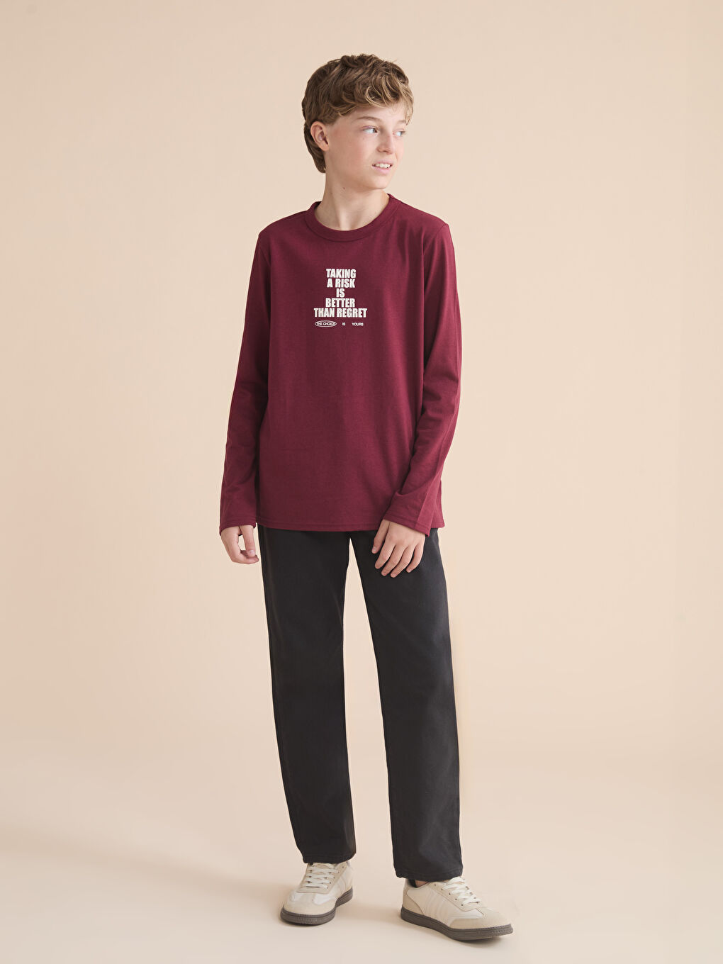 Bordo Bisiklet Yaka Erkek Çocuk Tişört-3