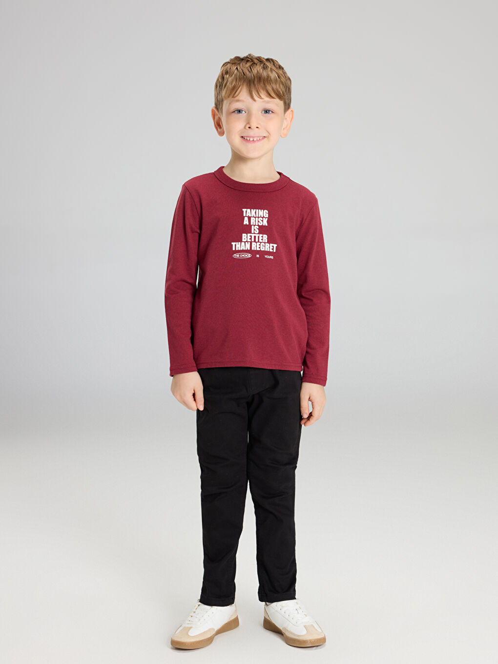 Bordo Bisiklet Yaka Erkek Çocuk Tişört-1