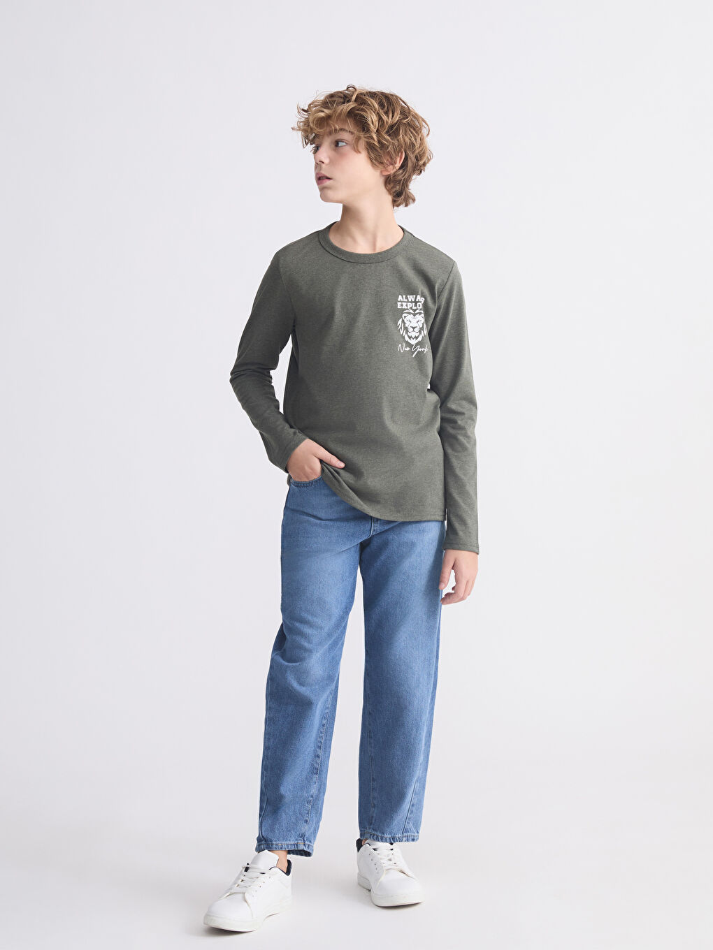 Yeşil Bisiklet Yaka Erkek Çocuk Tişört-1