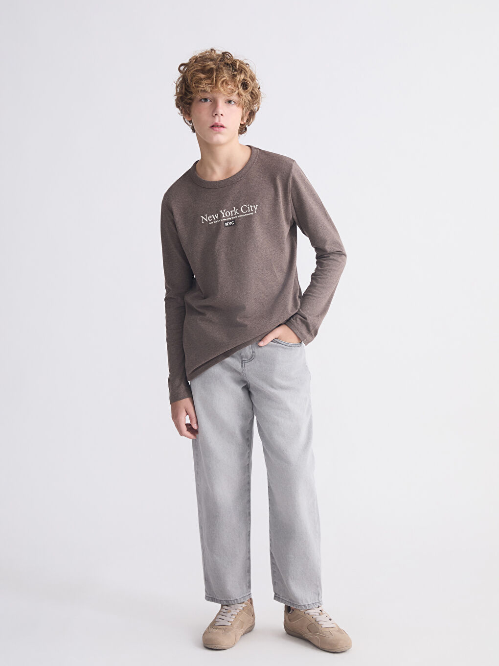 Kahverengi Bisiklet Yaka Erkek Çocuk Tişört-1