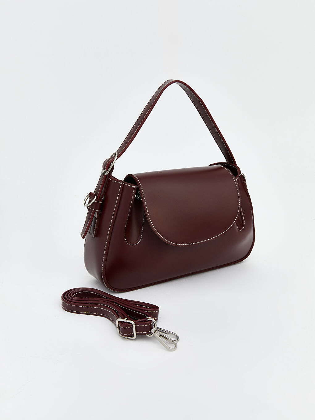 Bordo Çıkarılabilir Askılı Kadın Omuz Çantası-1