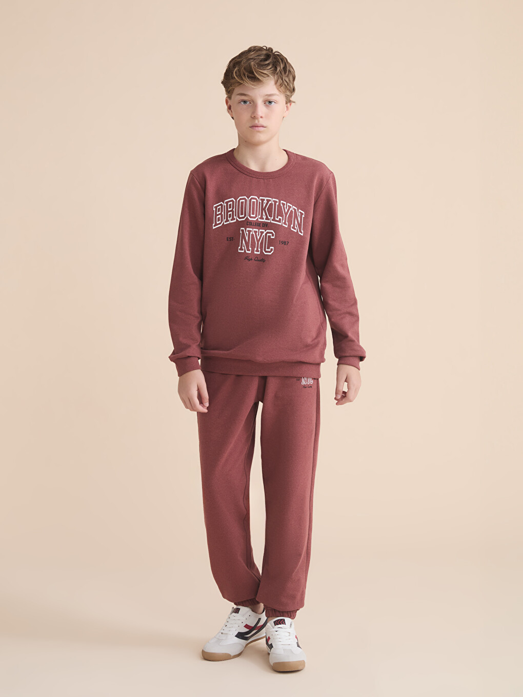 Kahverengi Bisiklet Yaka Erkek Çocuk Sweatshirt-1