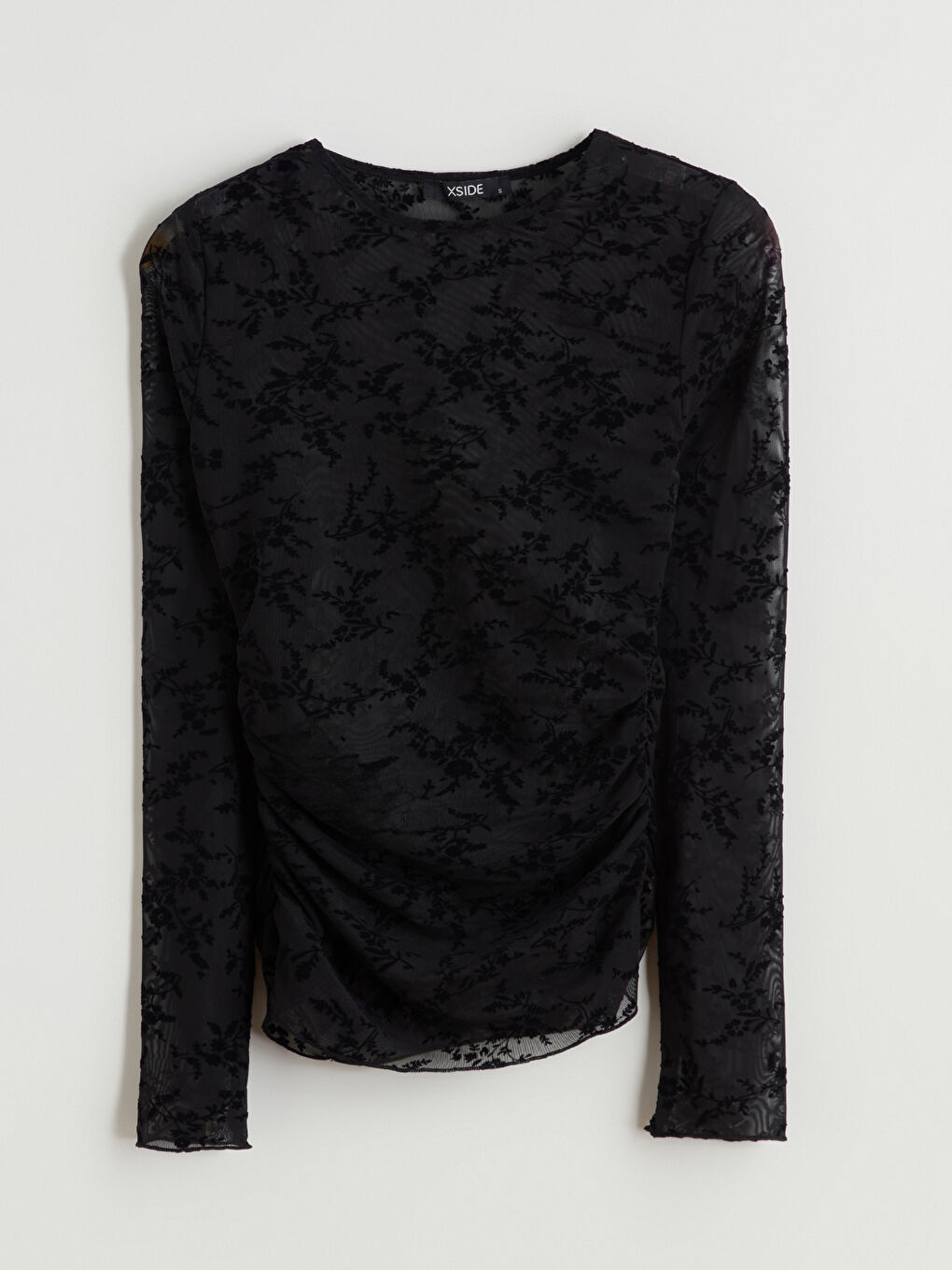 Crew Neck Floral Ruched Blouse-4