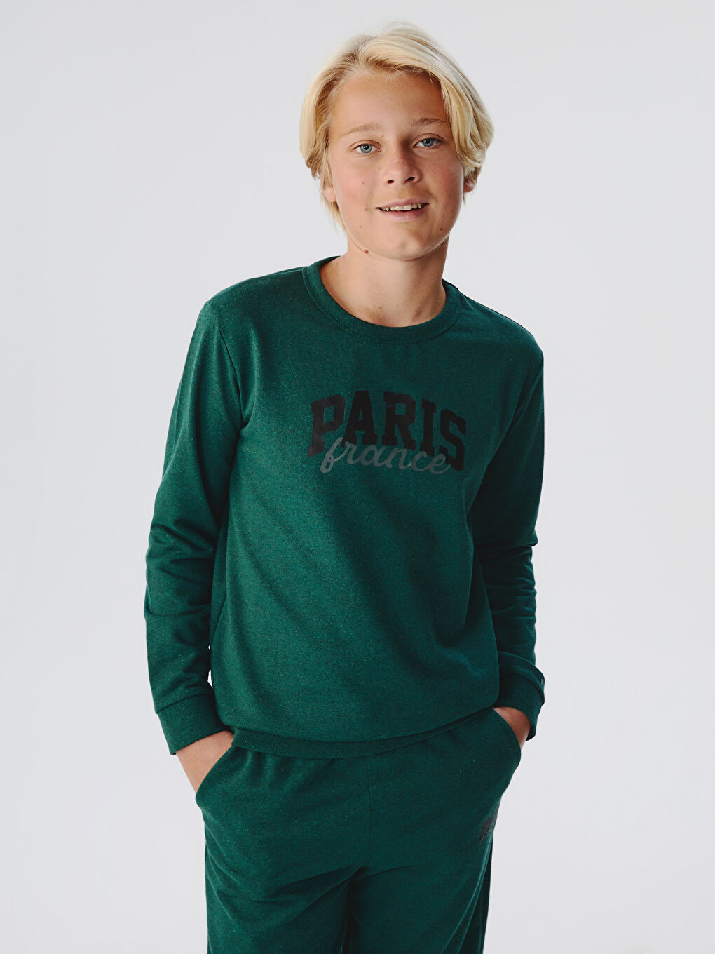 Yeşil Bisiklet Yaka Erkek Çocuk Sweatshirt