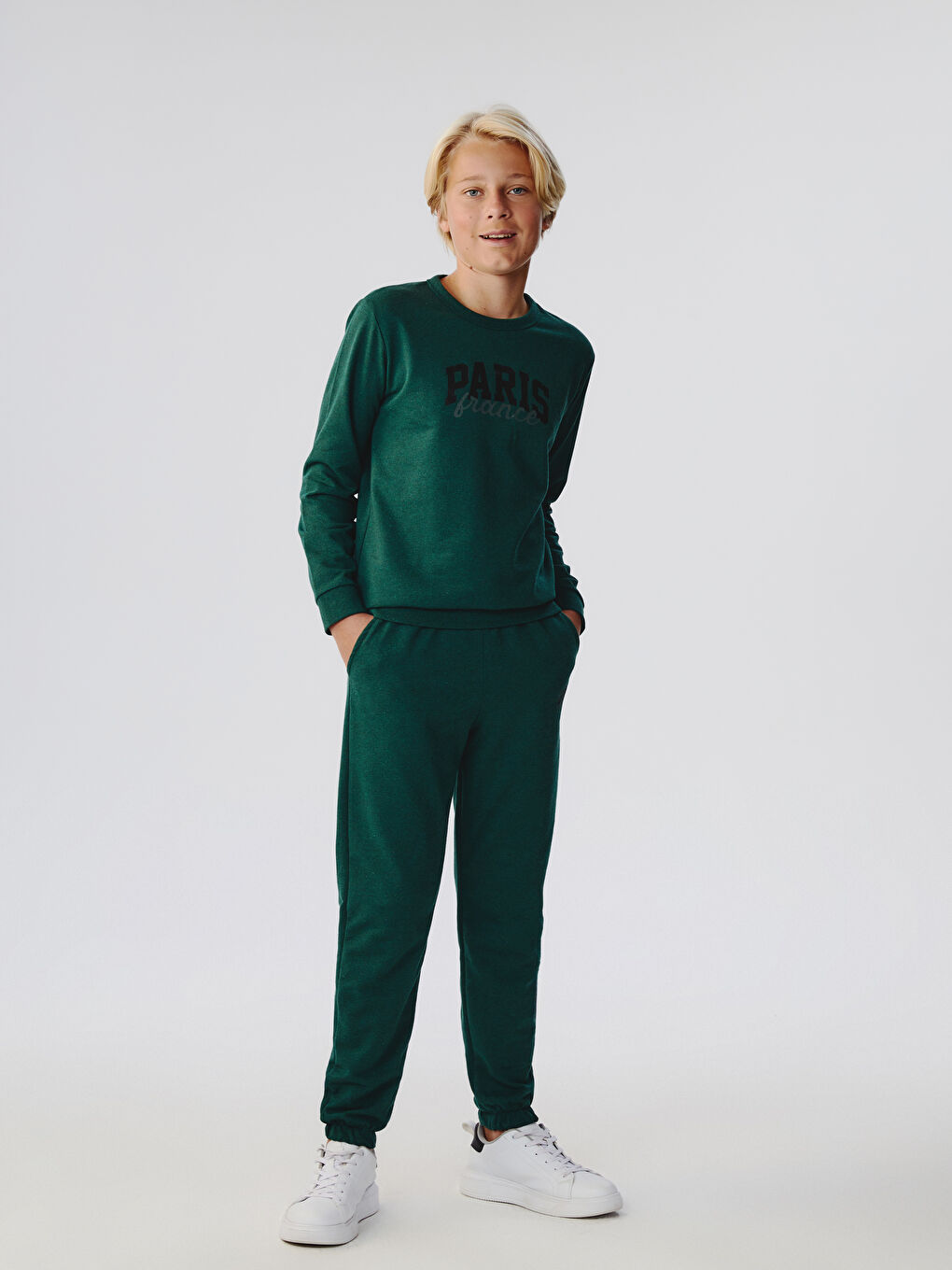 Yeşil Bisiklet Yaka Erkek Çocuk Sweatshirt-1