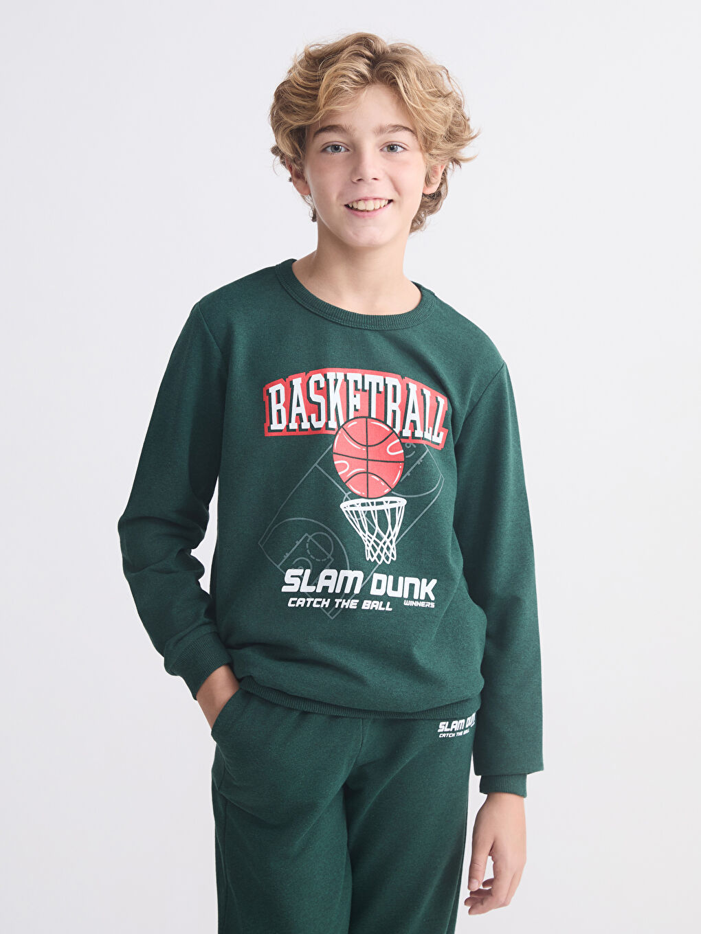 Yeşil Bisiklet Yaka Erkek Çocuk Sweatshirt