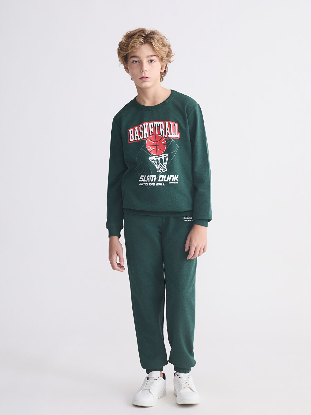 Yeşil Bisiklet Yaka Erkek Çocuk Sweatshirt-1