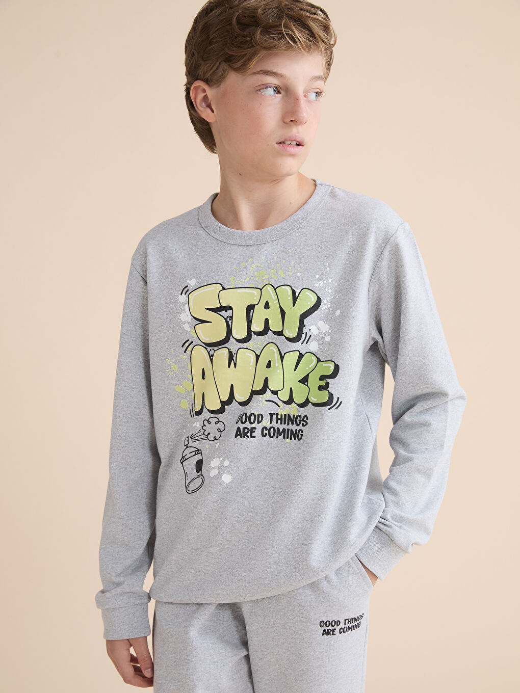 Gri Bisiklet Yaka Erkek Çocuk Sweatshirt