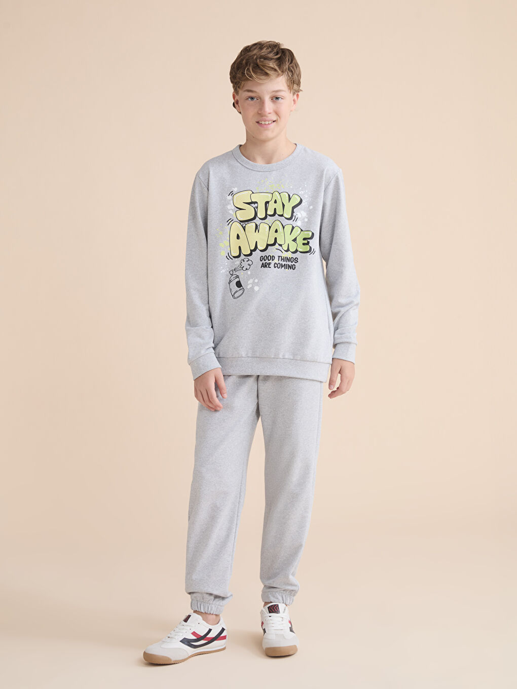 Gri Bisiklet Yaka Erkek Çocuk Sweatshirt-1