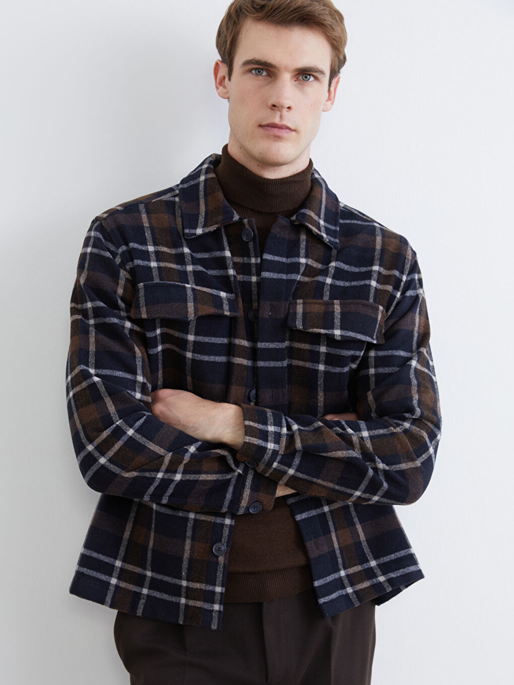 Lacivert Regular Fit Uzun Kollu Ekose Erkek Oduncu Gömlek