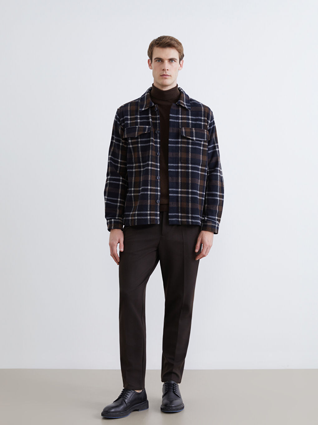 Lacivert Regular Fit Uzun Kollu Ekose Erkek Oduncu Gömlek-1