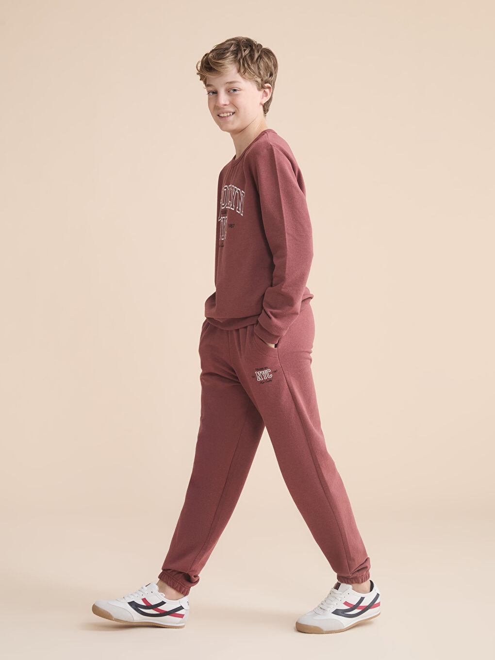 Kahverengi Beli Lastikli Erkek Çocuk Jogger  Eşofman Altı