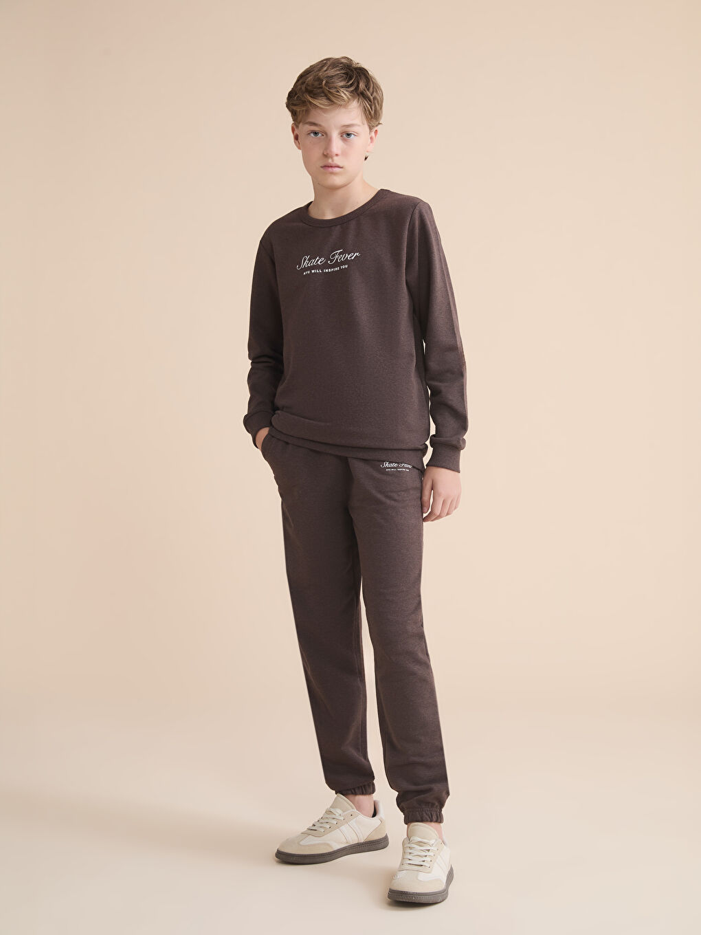 Kahverengi Beli Lastikli Erkek Çocuk Jogger Eşofman Alt