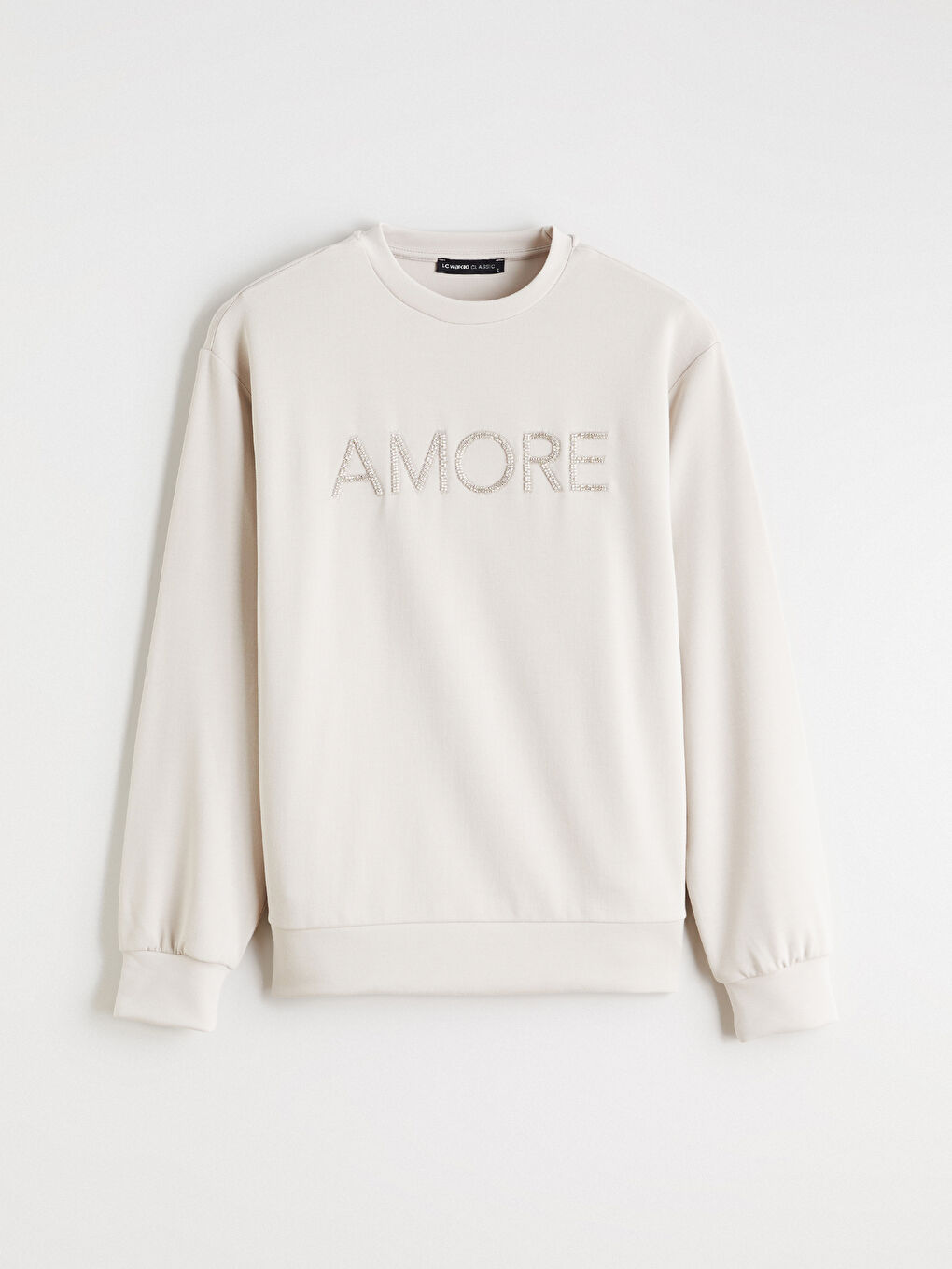 Gri Bisiklet Yaka Taşlı Kadın Sweatshirt-4