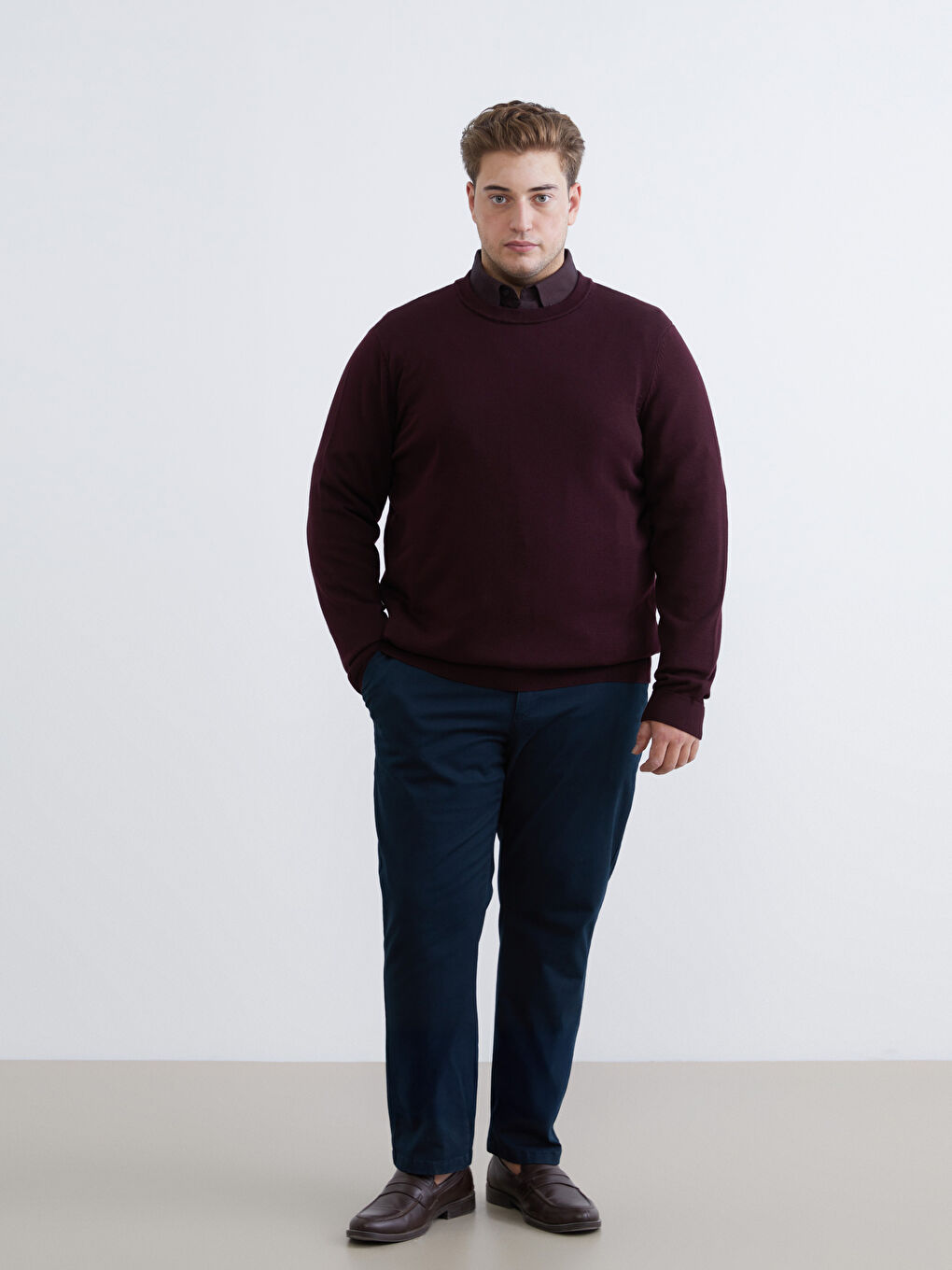 Bordo Bisiklet Yaka Erkek Triko Kazak-1