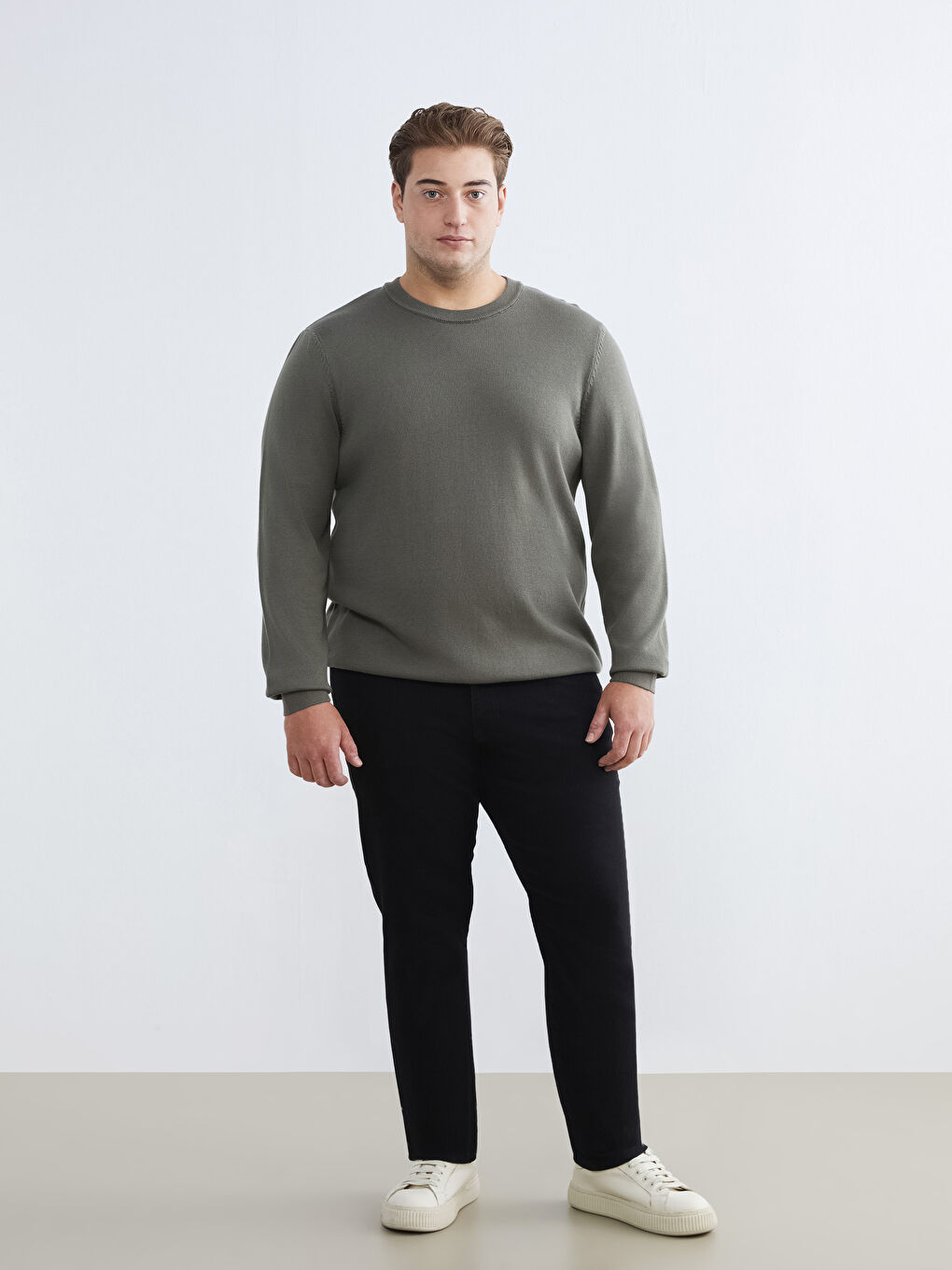 Haki Bisiklet Yaka Erkek Triko Kazak-1