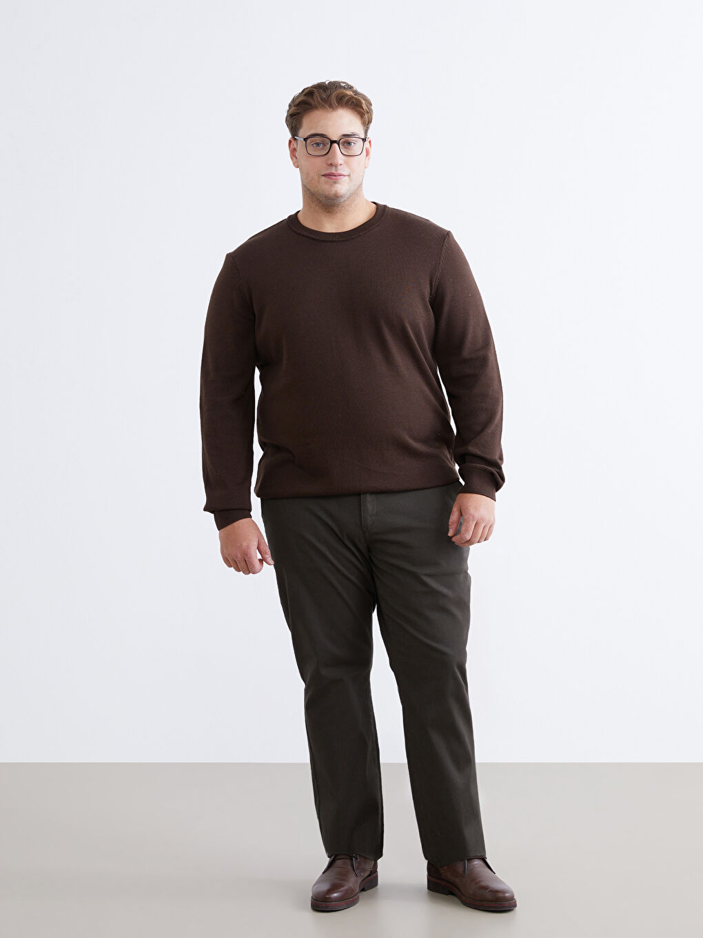 Kahverengi Bisiklet Yaka Erkek Triko Kazak-1