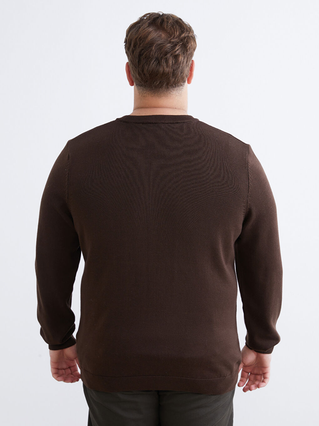 Kahverengi Bisiklet Yaka Erkek Triko Kazak-3