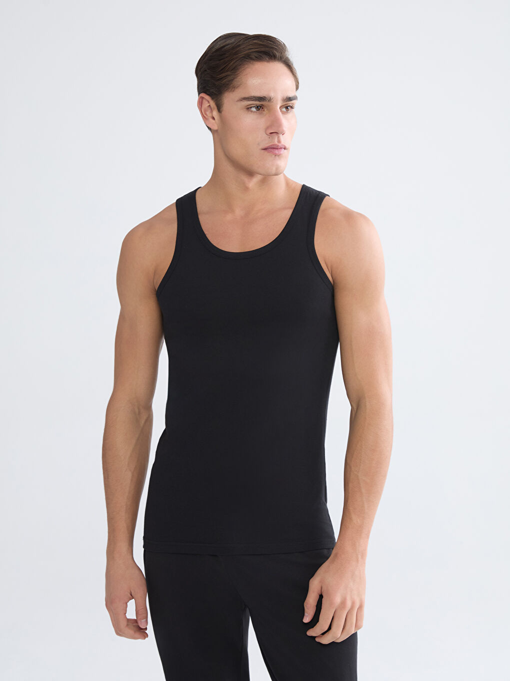 Beyaz U Yaka Penye Erkek Atlet 5'li-1