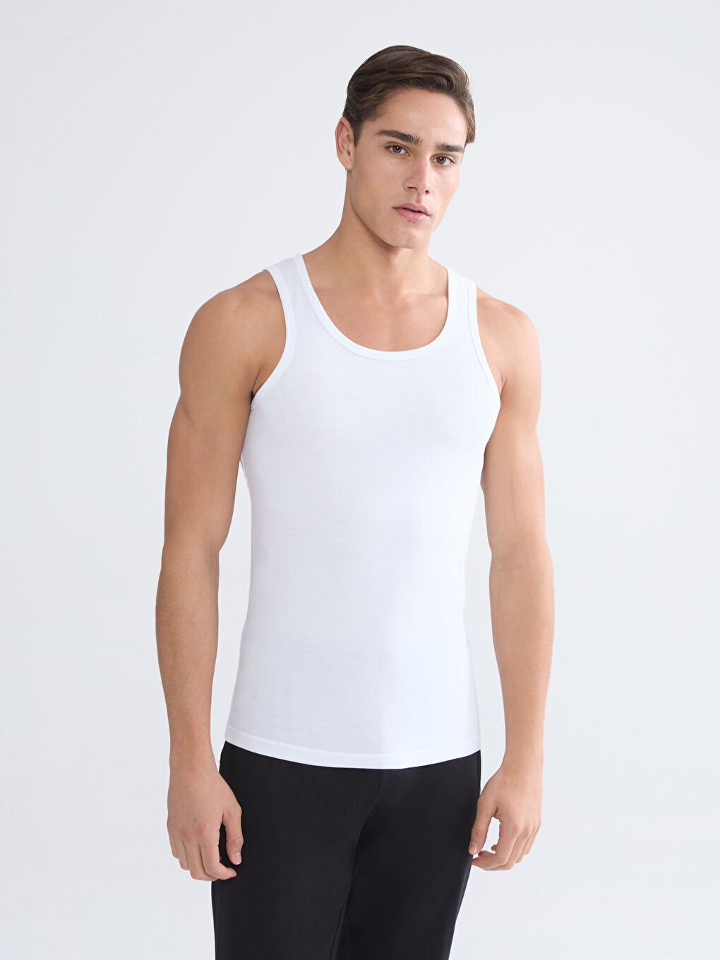 Beyaz U Yaka Penye Erkek Atlet 5'li-2