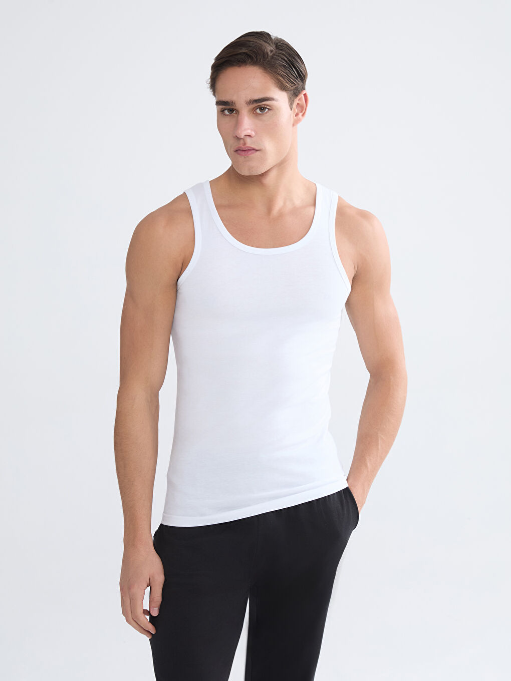 Beyaz U Yaka Penye Erkek Atlet 5'li-4