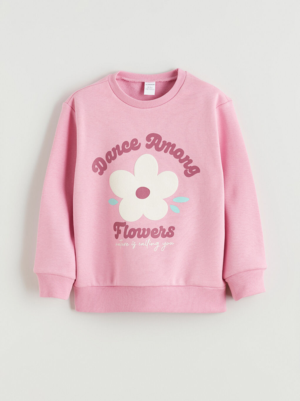 Pembe Bisiklet Yaka Baskılı Kız Çocuk Kalın Sweatshirt