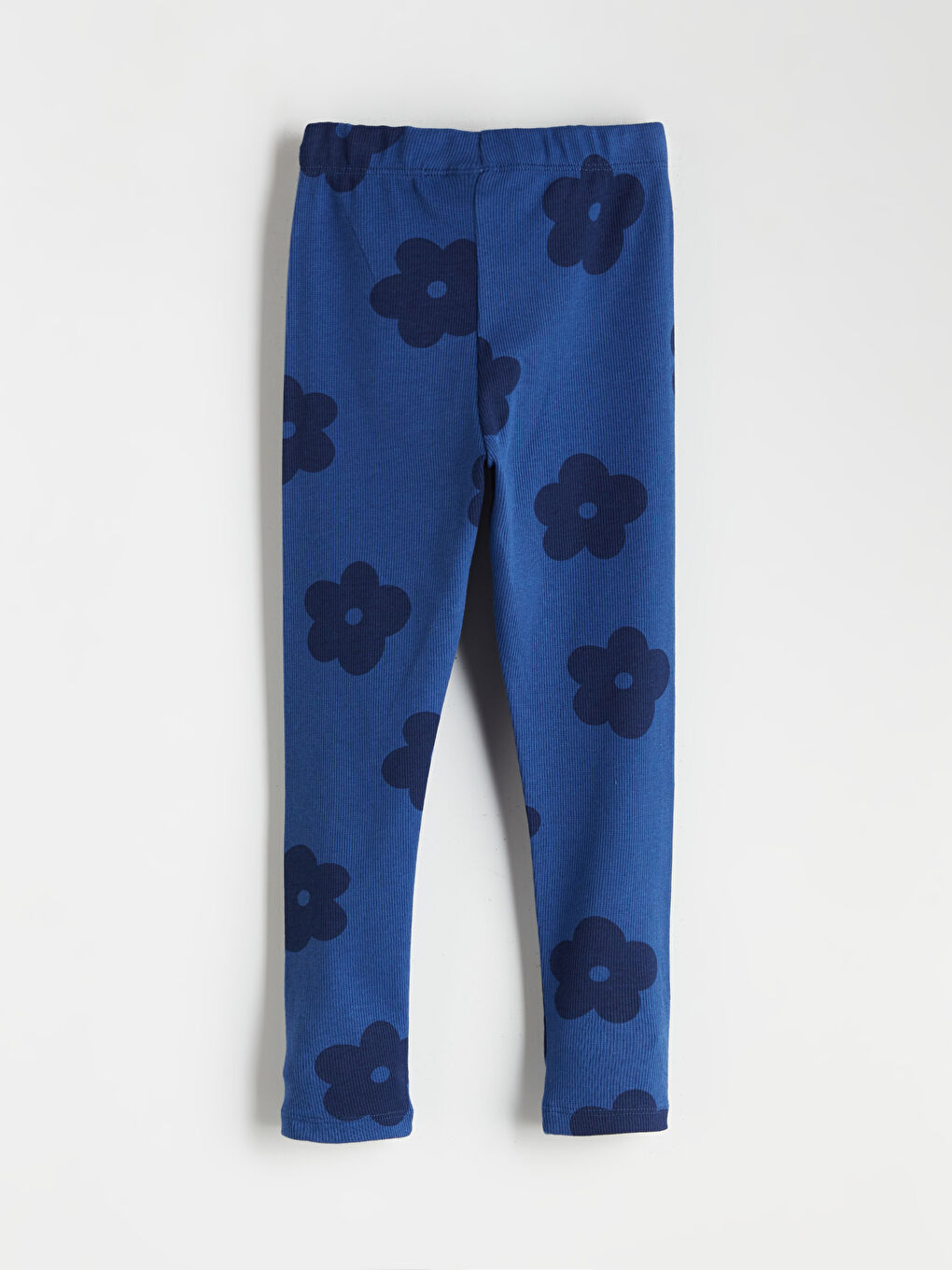 Lacivert Çiçek Desenli Fitilli Kız Çocuk Tayt-1