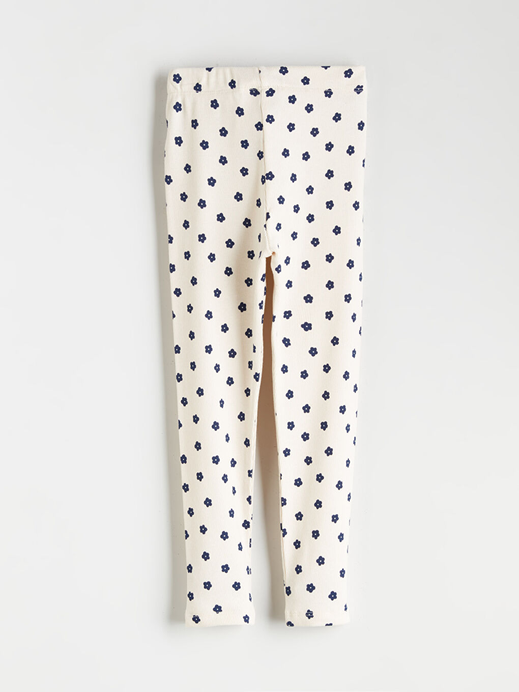 Ekru Çiçek Desenli Fitilli Kız Çocuk Tayt-1