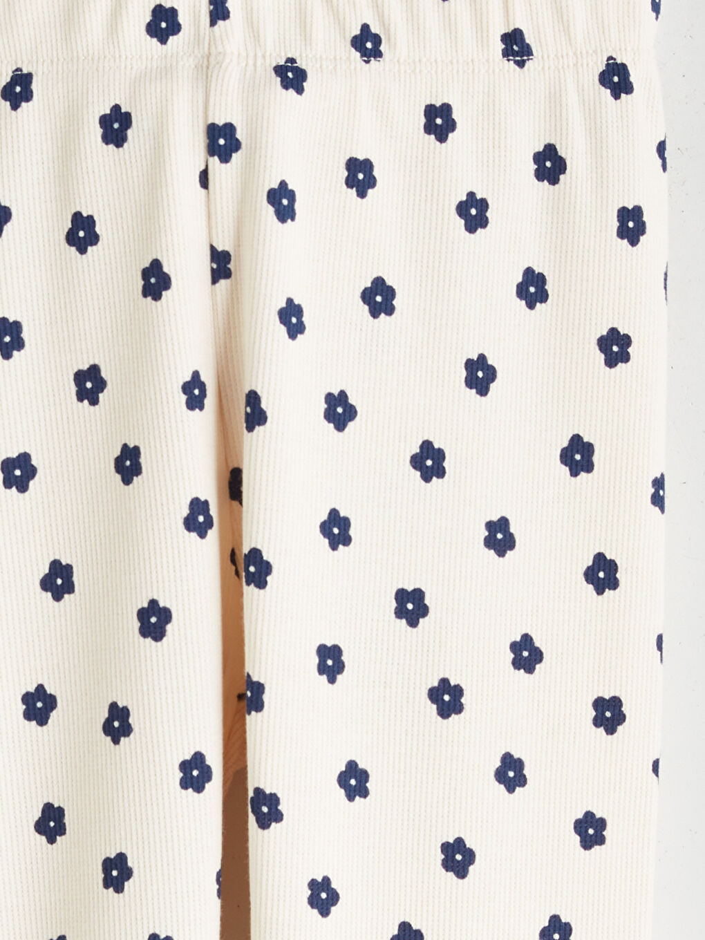 Ekru Çiçek Desenli Fitilli Kız Çocuk Tayt-2