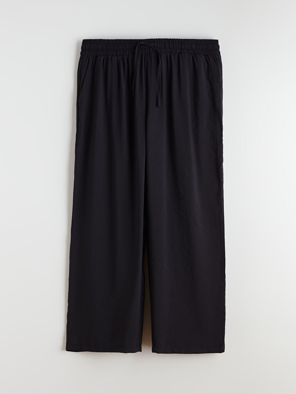 Siyah Beli Lastikli Geniş Paça Kadın Pantolon-2