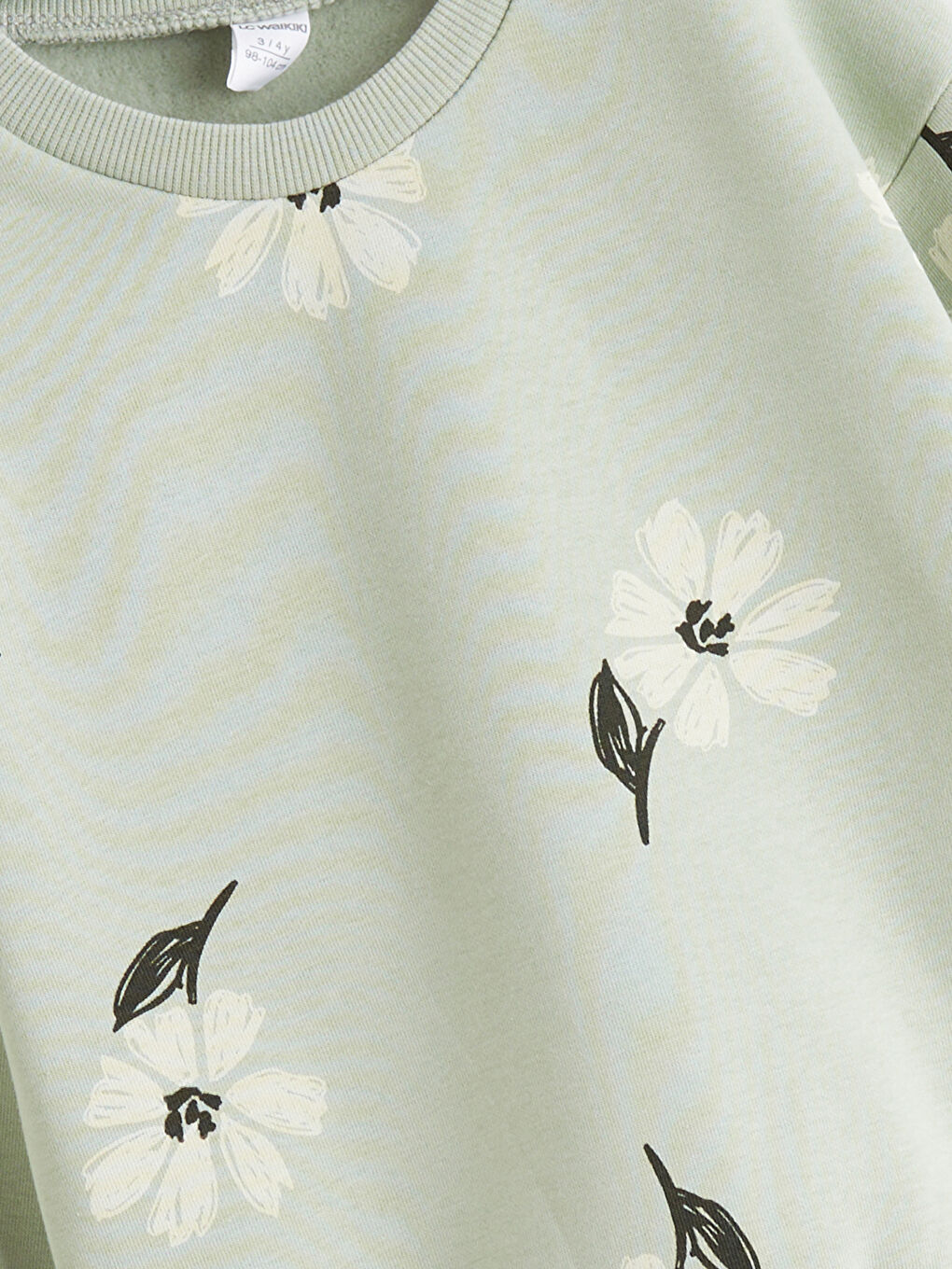 Yeşil Bisiklet Yaka Çiçekli Kız Çocuk Kalın Sweatshirt-1