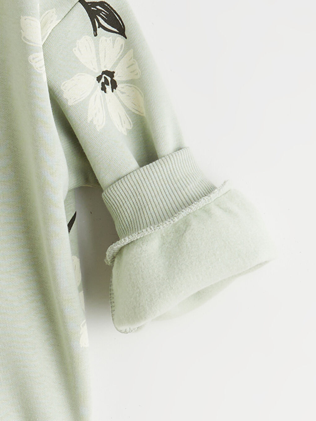 Yeşil Bisiklet Yaka Çiçekli Kız Çocuk Kalın Sweatshirt-2