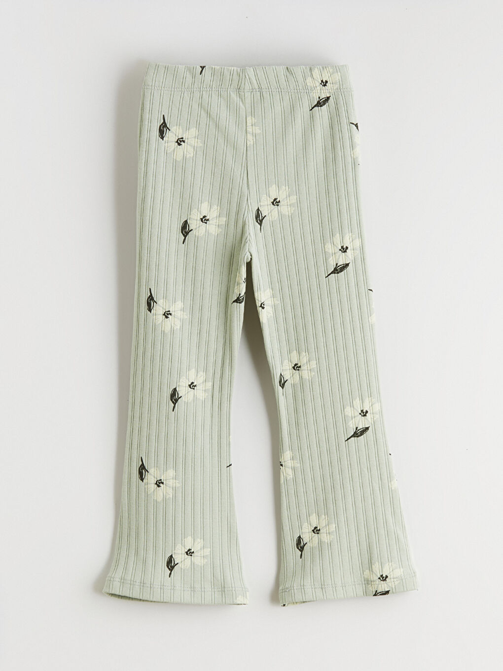 Yeşil Beli Lastikli Çiçekli İspanyol Paça Kız Çocuk Tayt-2