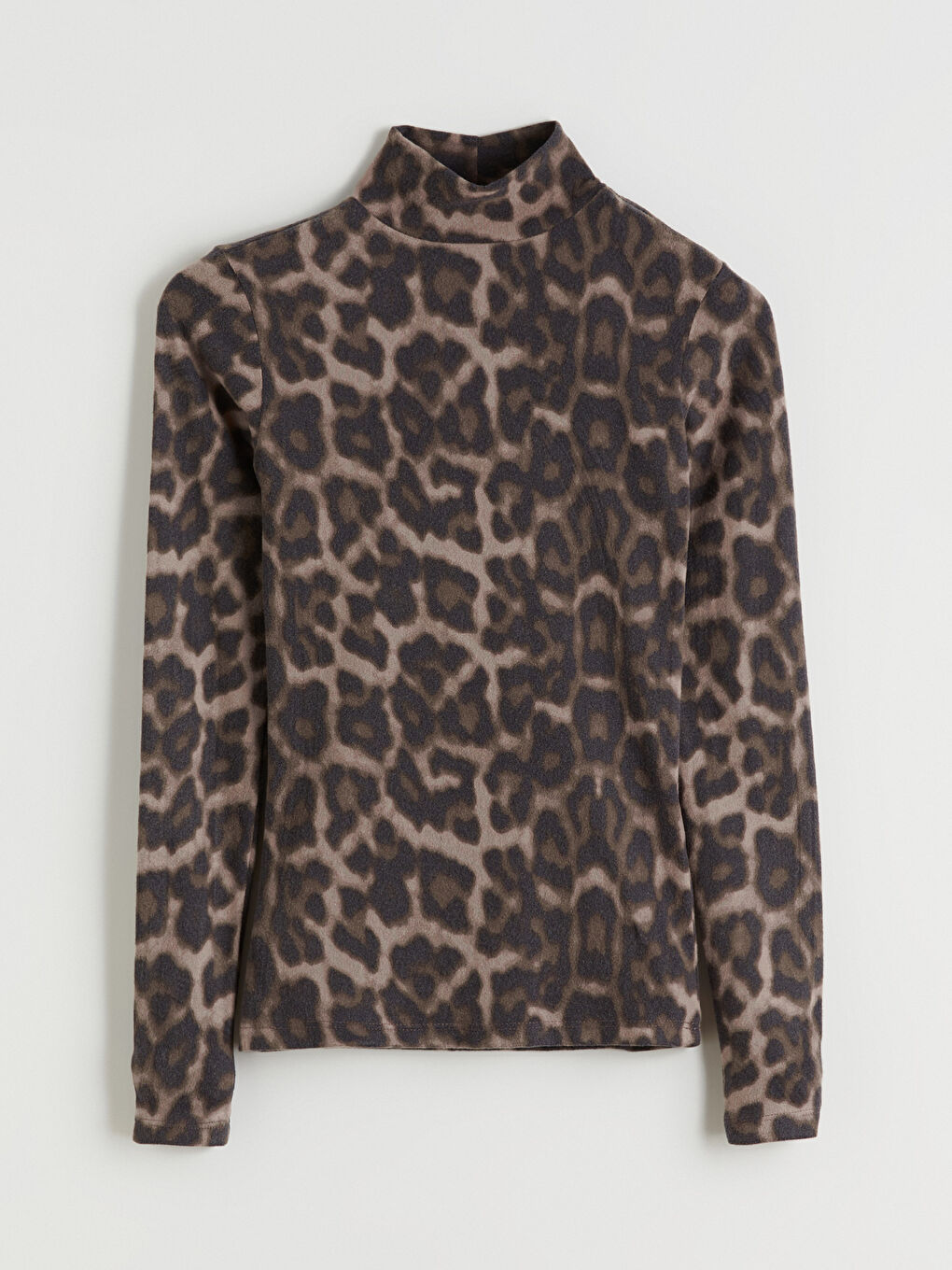 Bej Dik Yaka Leopar Desenli Kadın Body-4